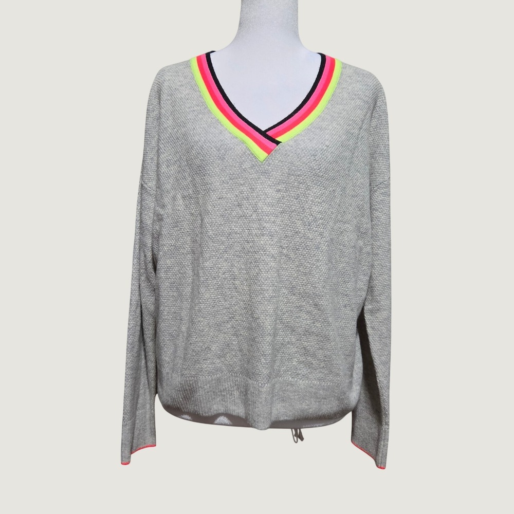 Lisa Todd Womens Wool Cashmere V-Neck Sweater Gray Neon Stripe Size L RN133113